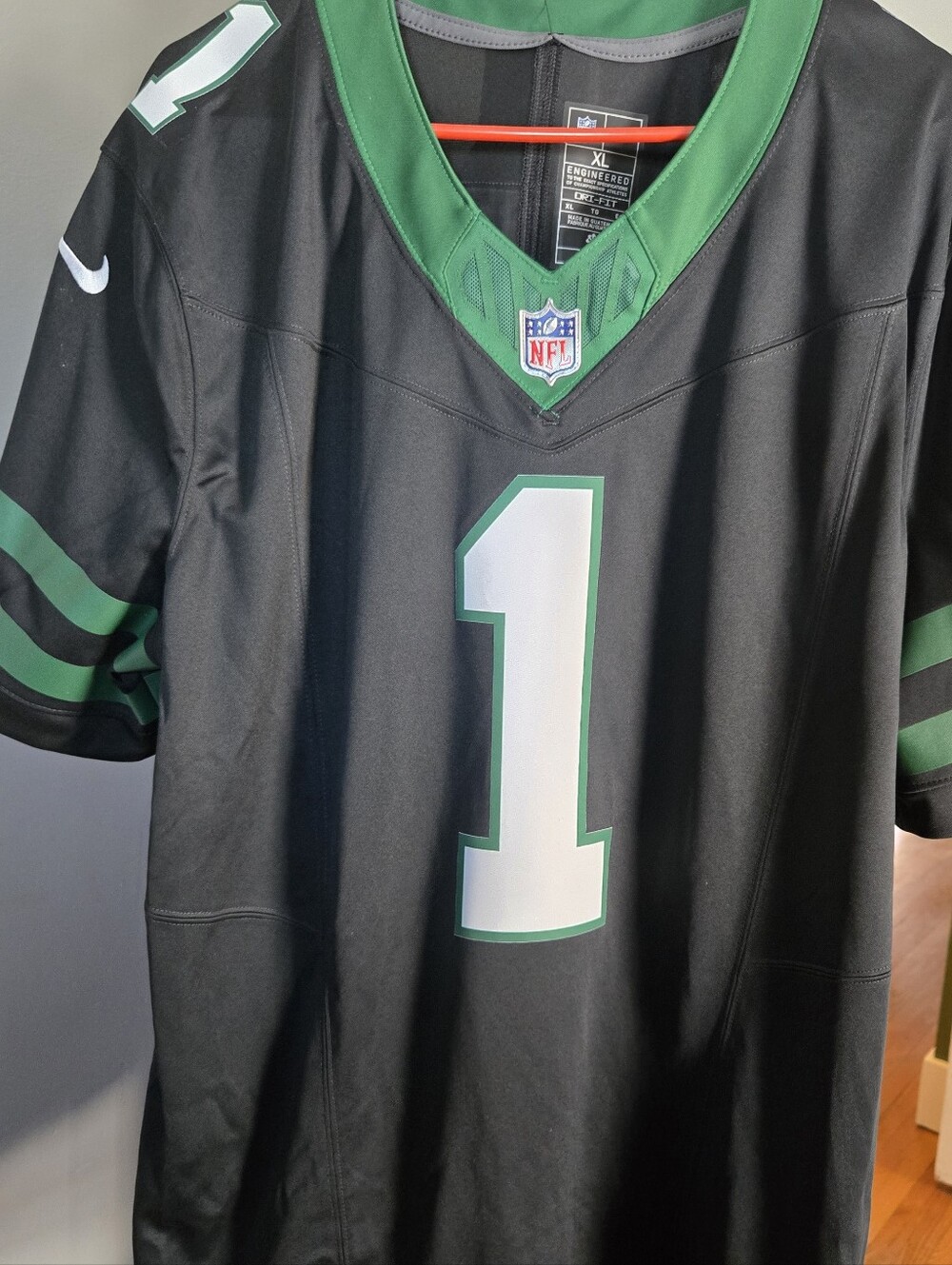 Nike Black and Green #1 Gardner Men’s Football Jersey Xl